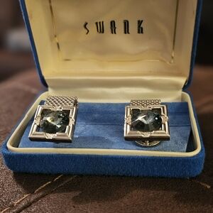 SWANK Silver Cufflinks with Dark Blue Stones